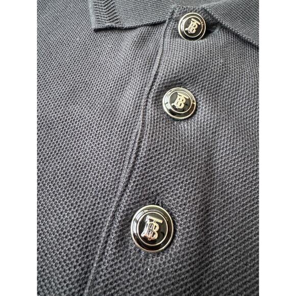 Burberry Embossed Buttons Polo Shirt Short Sleeve Black Cotton Classic - Picture 8 of 12